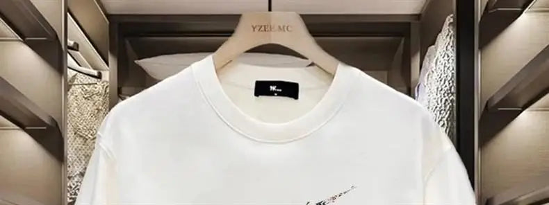 High-End Heavyweight Short Sleeve T-Shirt Men's Fashionable American Print Casual Loose Fit Cotton round Neck T-Shirt for Youth