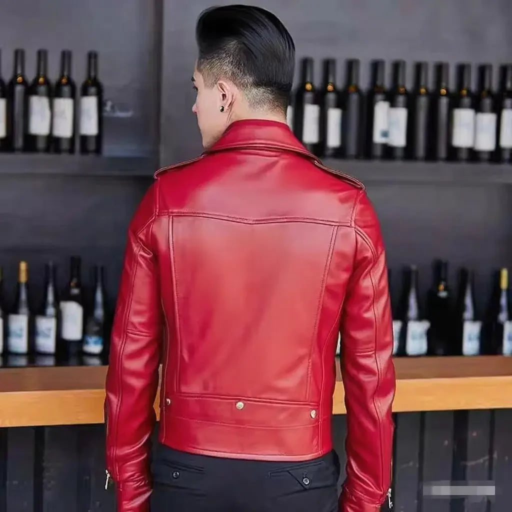 Men's Slim Fit PU Leather Jacket Fashionable Motorcycle Style Spring Autumn Korean Version Casual Outerwear Male Biker Coat