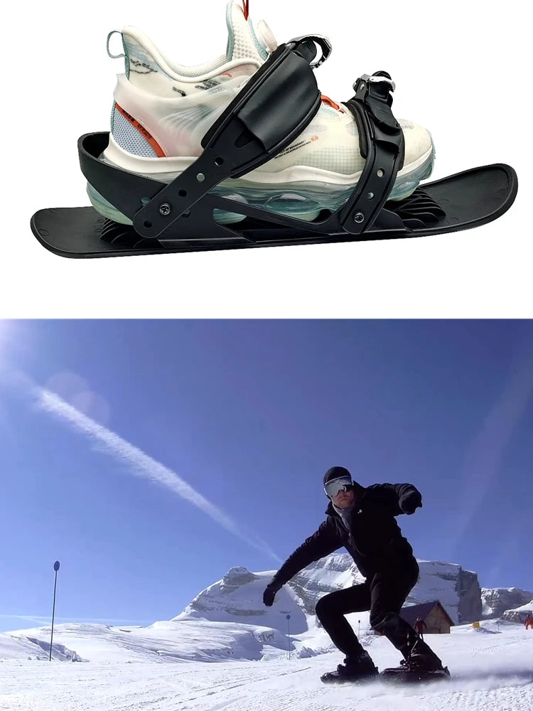 1 Pair Snow Skates for Adults, Mini Short Skiboard Snowblades with Adjustable Bindings, Portable Snow Skiing Boarding Shoes Men
