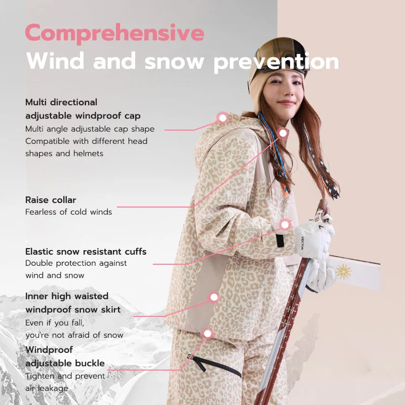 VECTOR Men Women 3L Cotton Ski Jacket Ski Pants Warm Windproof Winter Overalls Waterproof Outdoor Sports Clothing Snowboard