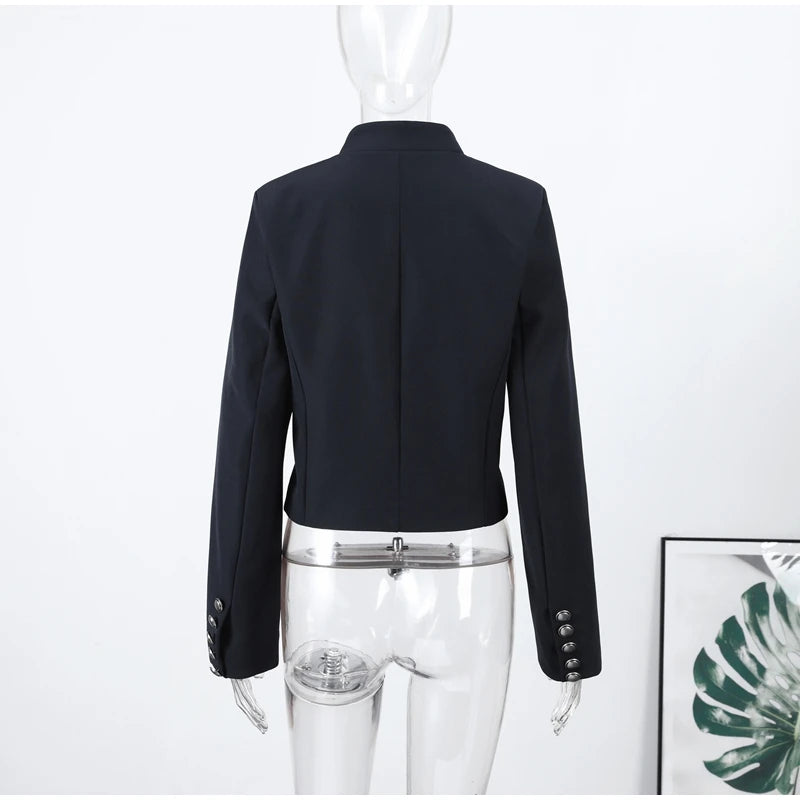 Unique Oblique Button Military Jacket Women Vintage Asymmetry Cropped Napoleon Jackets Lady New Fashion Street Spring Outwear