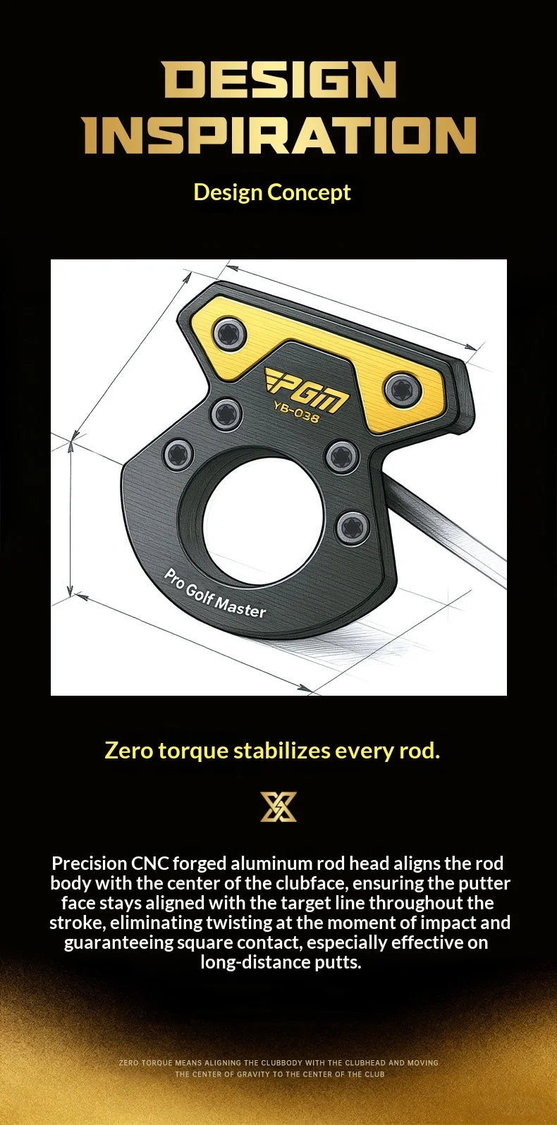 PGM Golf Club Zero Torque Putter Male Female Stable Big Head Forged Aluminum Low Center of Gravity with Ball Picking Aiming Line