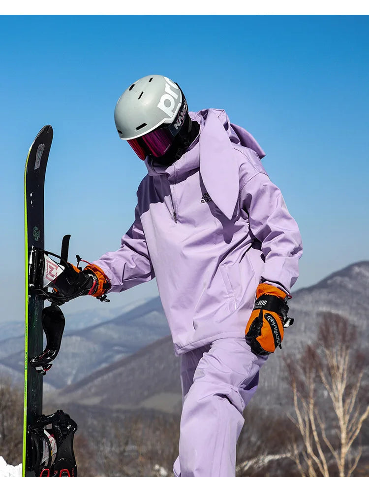 New Trendy Windproof And Warm Rabbit Ear Snow Clothes Men's And Women's Velvet Ski Clothes Set Couple Snow Clothes