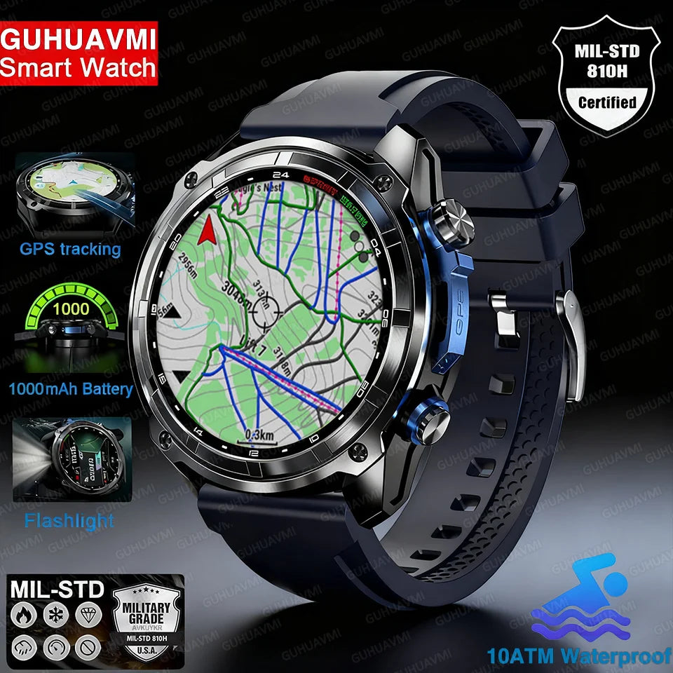 2026 Men GPS New Offline Map Smart Watch 10ATM Waterproof 4GB Route Navigation Clock 1000mAh Battery Outdoors Military Watches
