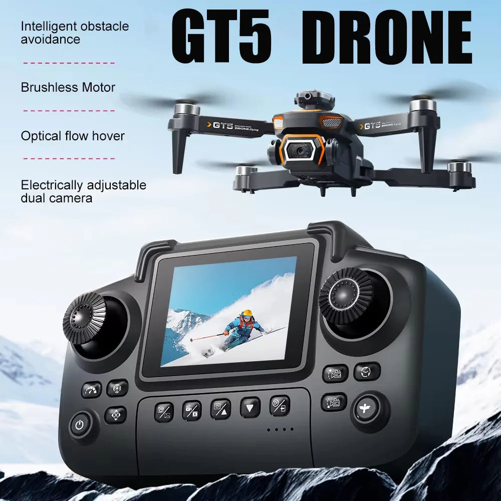 GT5 Brushless Drone with Dual Lens & Obstacle Avoidance - GPS/APP Path Drawing, 2.4" Screen Remote Flight for Aerial Photography