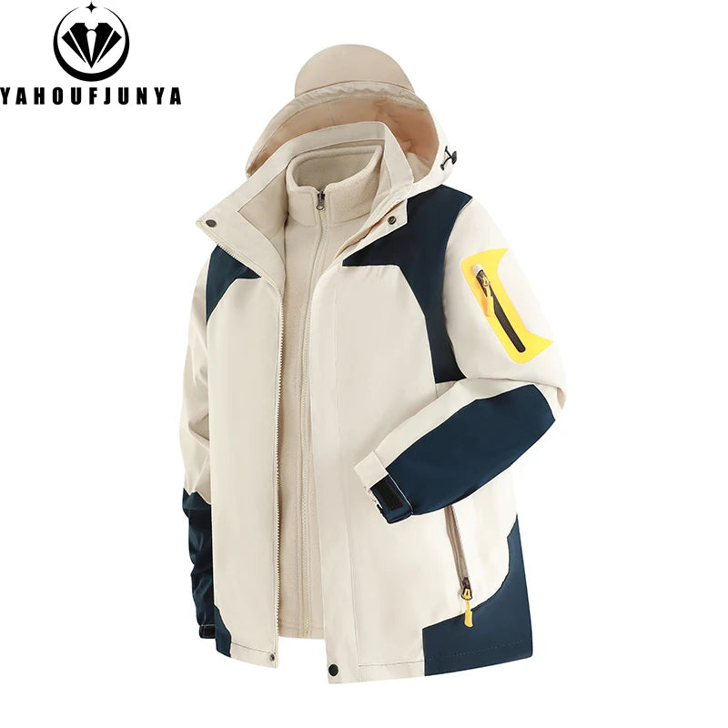 Winter Men Triple Windbreak Thick Warm Removable Hooded Jacket Men Autumn Hiking Outdoor Travel Camping Skiing Jacket Coat Male