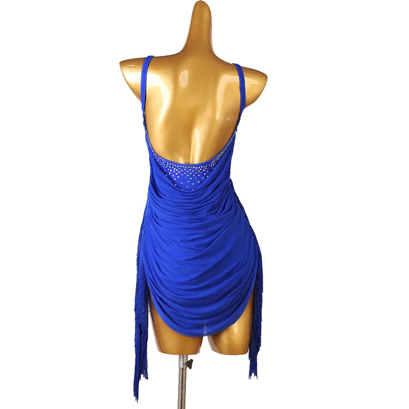 Women's Black Fringe Latin Dance Dress Ballroom Waltz Tango Samba Sling Backless Salsa Performance Competition Clothes