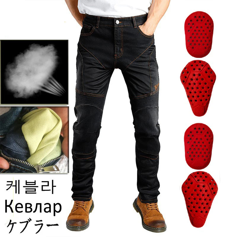 Men Summer Motorcycle Jeans Blue Mesh Protective Riding Pants Black Motocross Gear Motorbike Trousers