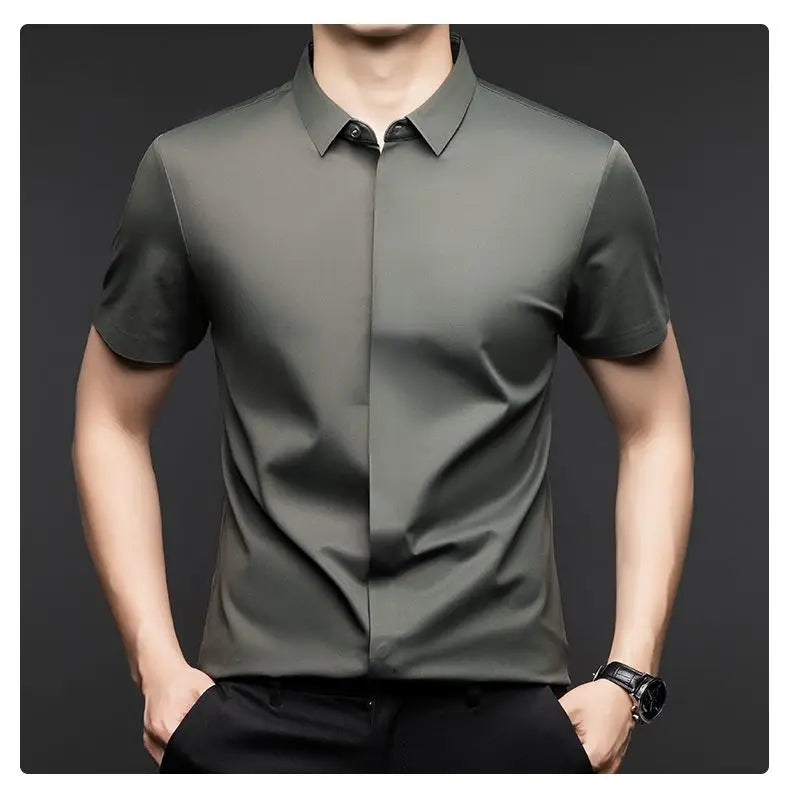 High end Mulberry Silk Dress Shirts Business Men Wrinkle Resistant Button Invisible Elastic Tops Luxurious Male Quality Clothing