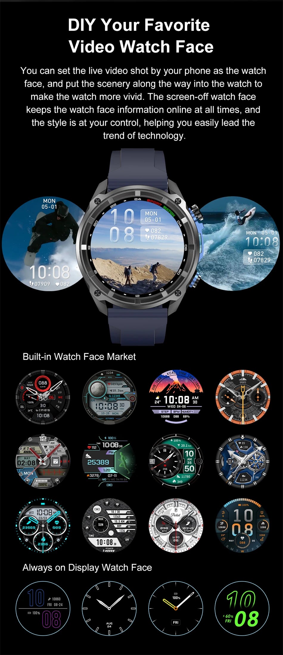 2026 Newly upgraded GPS Military Sports Smart Watch 860mAh 1.43-inch AMOLED Compass Altimeter Call 5ATM Waterproof Sports Watch
