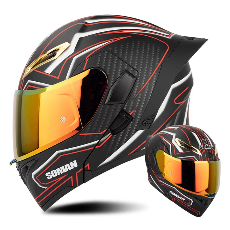 DOT Approved Men's Motorcycle Helmet Full Face Helmet with Double Visor Flip Up Motocross Helmet Four Seasons Universal