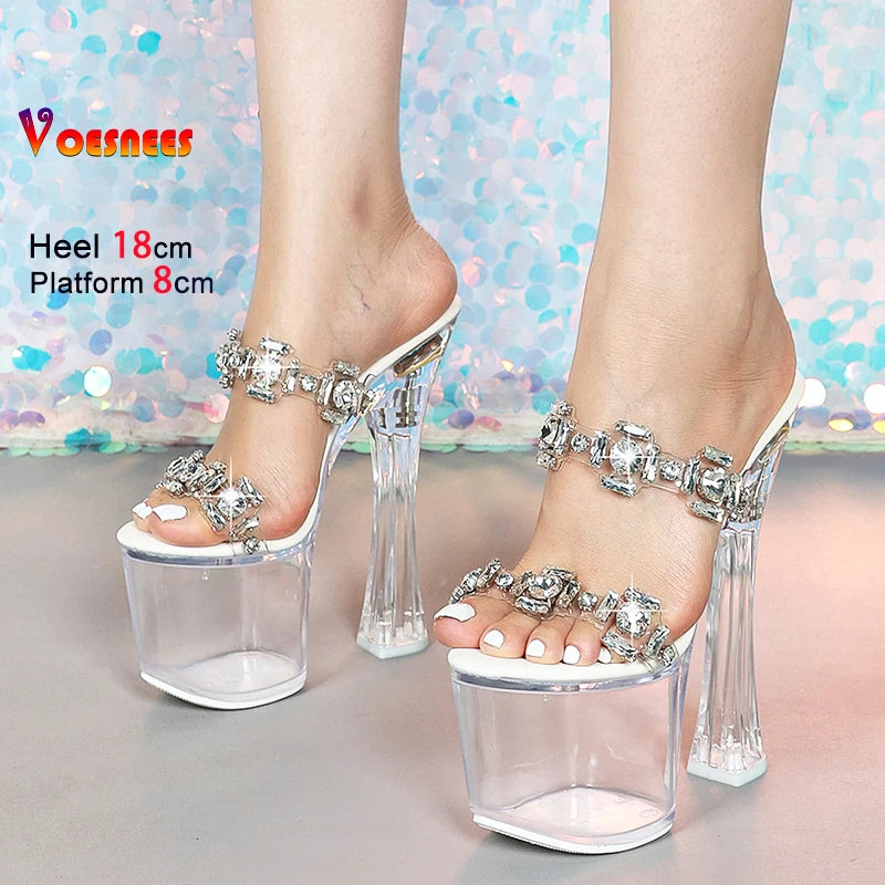 Summer PVC Transparent Slippers Designer 2025 new Women Clear Platform 18CM Super High Heel Slides Sandals Nightclub Dance Shoes