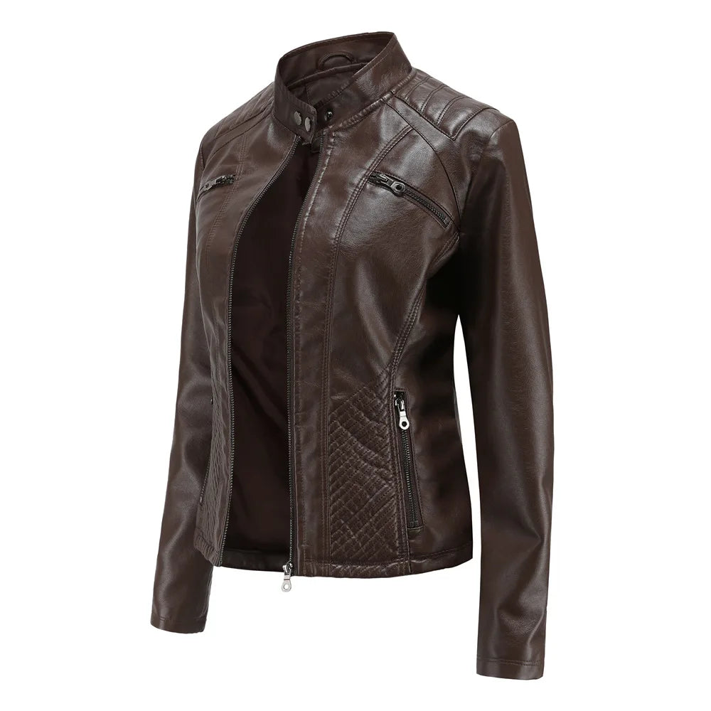 2026 New Lavender Purple Women's Long Sleeve PU Jacket, Fashion Motorcycle Leather Jackets, Red Coat, Black Outerwear.