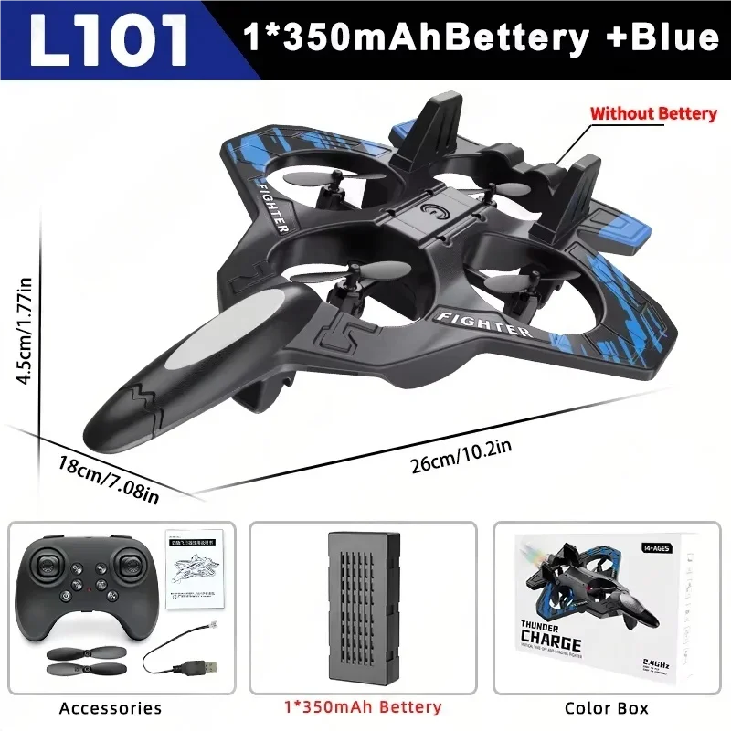 L101 RC Foam Airplane Mini Drone 2.4G Fighter Stunt Helicopter 360° Flip Remote Control Aircraft LED Colored Lights Quadcopter