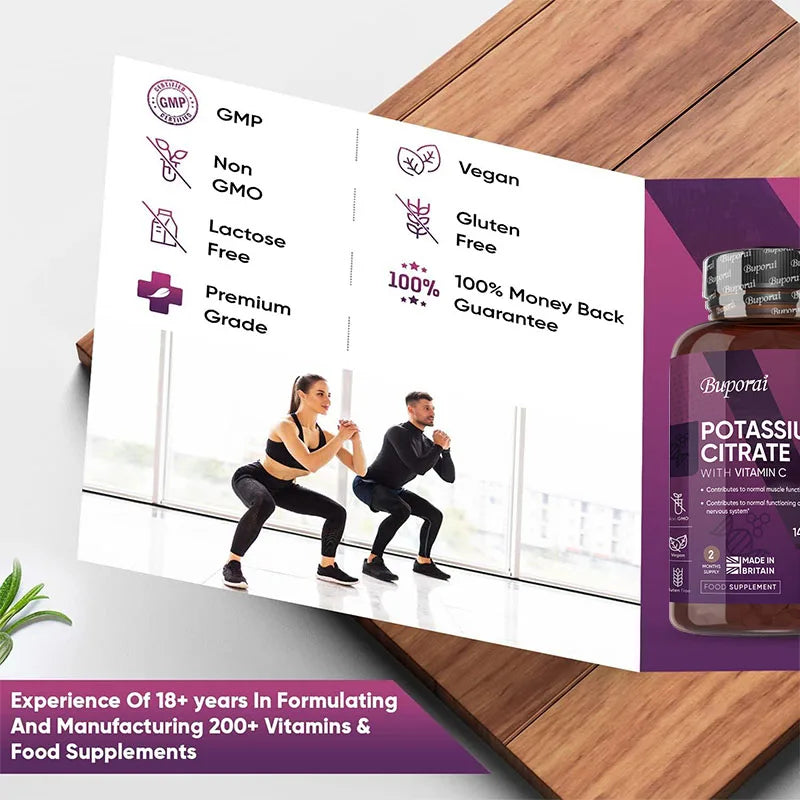 Potassium Citrate Supplements 1460mg - Contains Vitamin C To Help Maintain Normal Bone, Nerve and Immune System Function