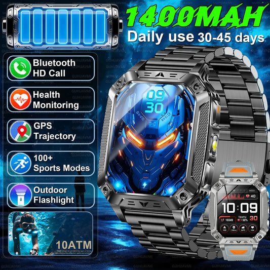 2026 HOT New 1400mAh Large Battery Smart Watch Military Quality 10ATM Waterproof Tactics 100+Sport Bluetooth call SmartWatch Men