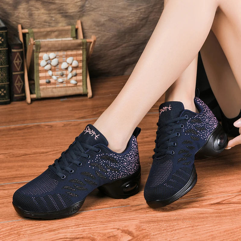 Breathable Dance Sneakers Woman Man Black Red Air Mesh Split-sole Square Dance Salsa Dancing Shoes Girls Ladies Sports Shoes