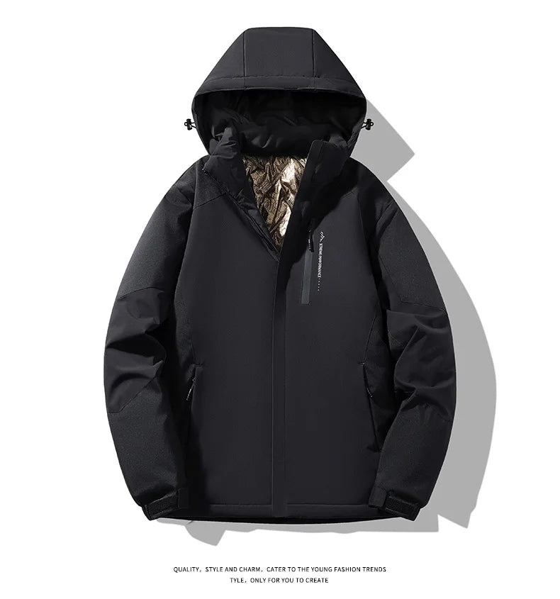 Autumn And Winter Outdoor Graphene Couple Style Lock-Iin And Warm Fashion Casual Simple Contrast Color Hooded Cotton Coat