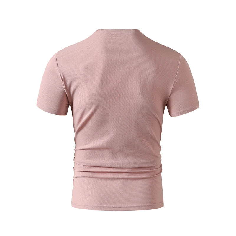 2025 New Men's Casual Fashion Simple V-neck Short Sleeved T-shirt Summer Comfortable Breathable Versatile Top