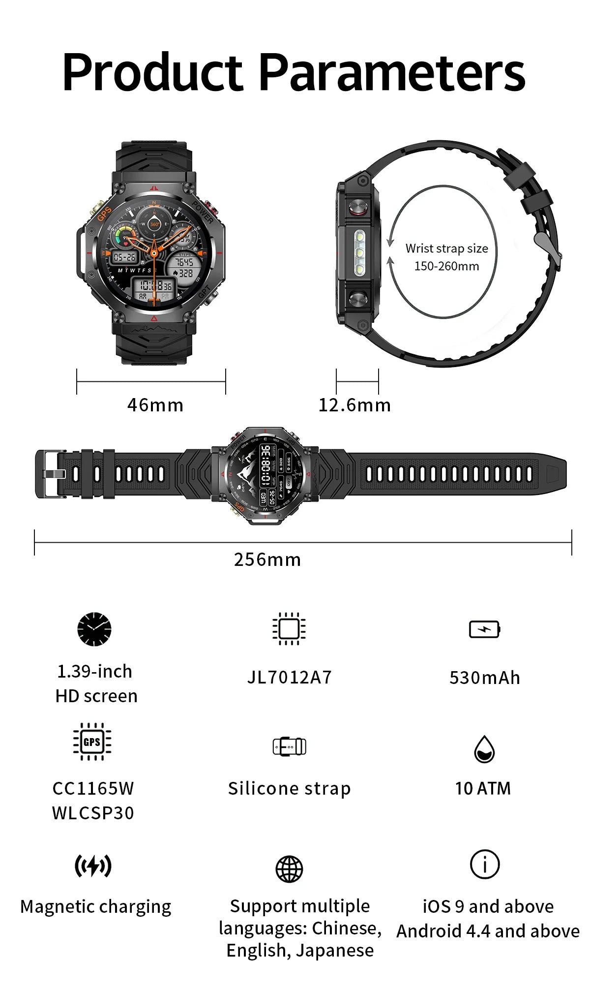 T-Rex 3 Ultra Military Grade GPS Smart Watch 10ATM Waterproof Compass Altimeter Barometric AMOLED Men HD Call Sports Smartwatch