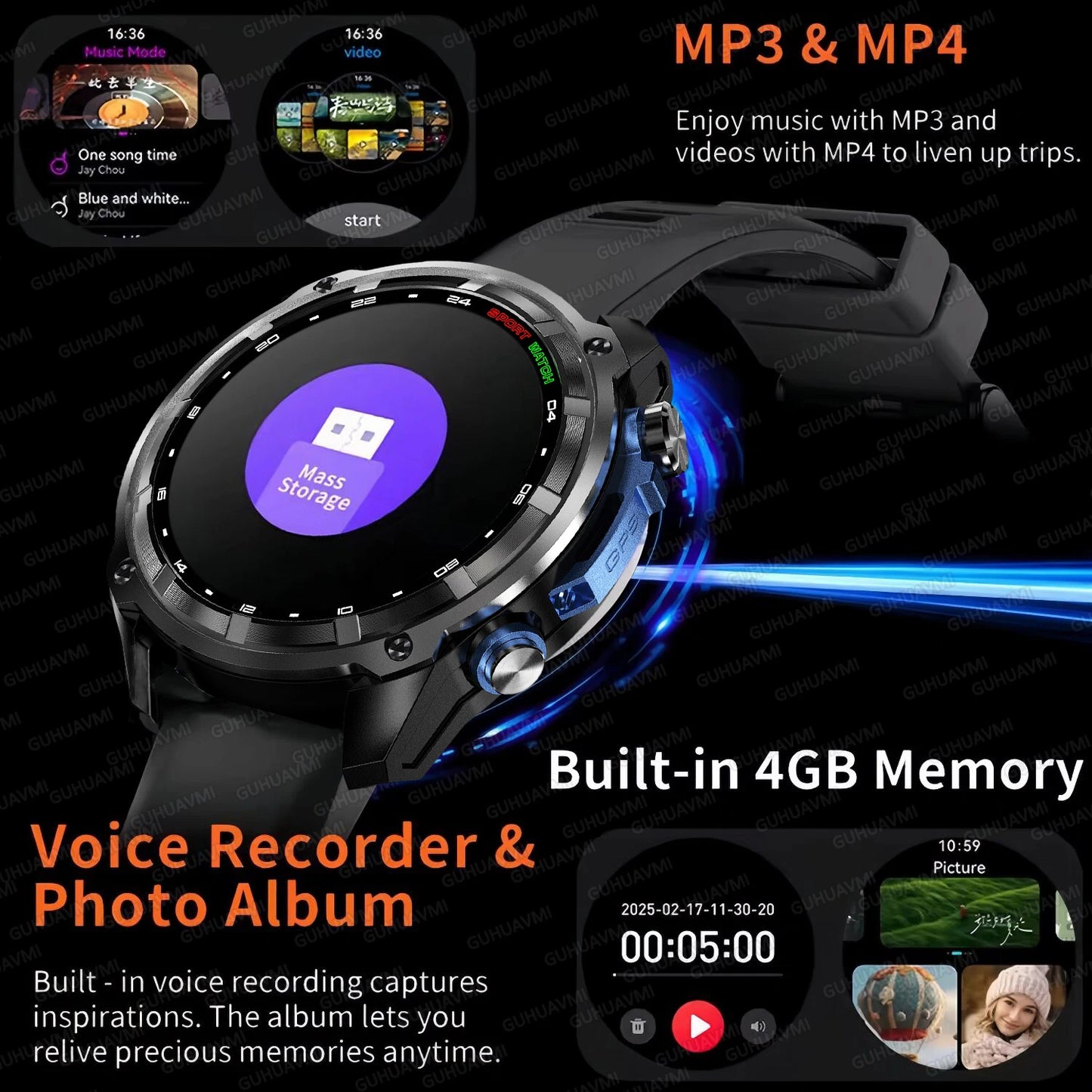 New Built in Real GPS HD Smart Watch Men Outdoor Altimeter 1000mAh Battery 4GB Memory 10ATM Waterproof Bluetooth Call Smartwatch