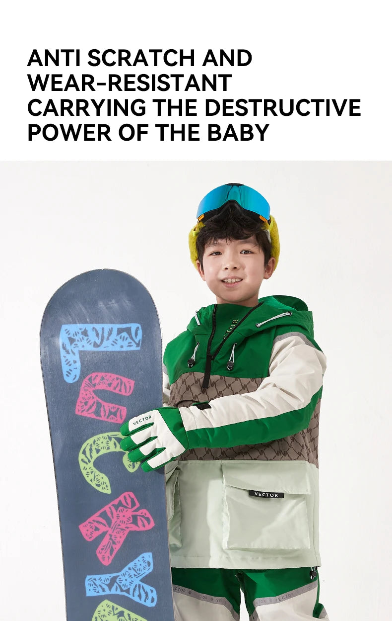 VECTOR Ski Wear Children Hooded Sweater Reflective Boys and Girls Ski Wear Thickened Warmth Waterproof Ski Equipment Ski Jacket