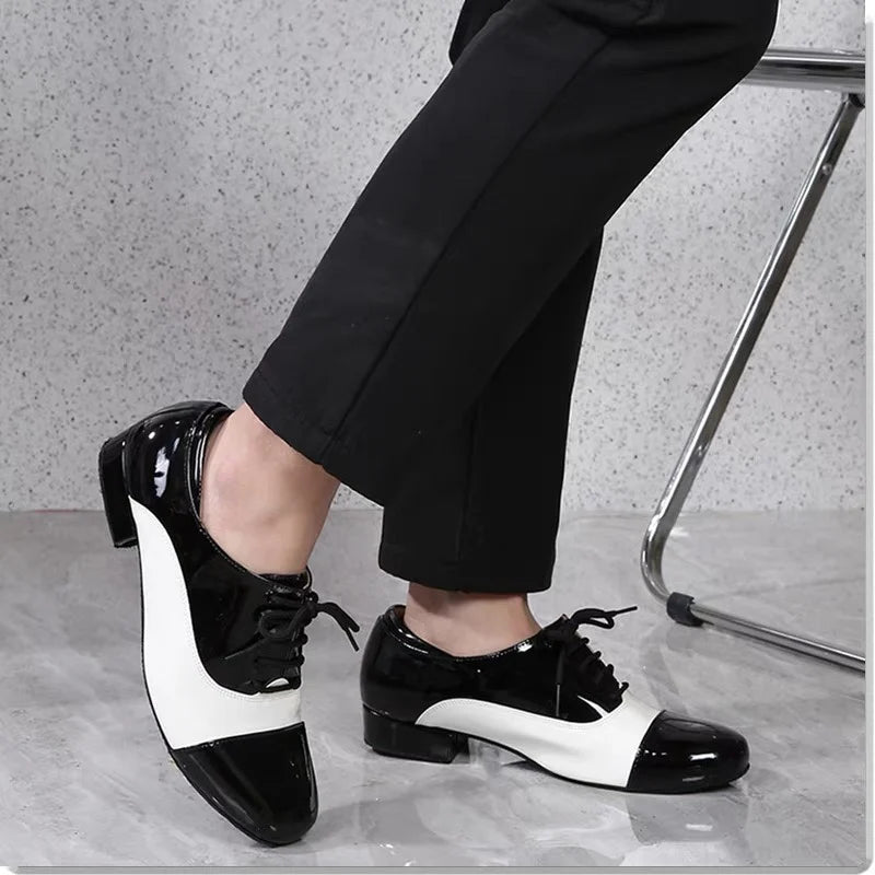 Men's Latin Dance Shoes, Classic Black and White Men's Dance Shoes, Modern Dance Performance Competitions, Sports Shoes