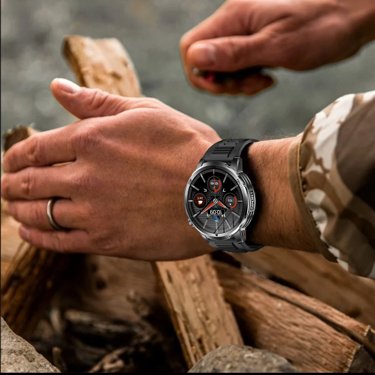 Fanwear men's smart watch SOS distress light +LED flashlight dual light mode 1000 mAh battery GPS trajectory 1.85 inch AMOLED