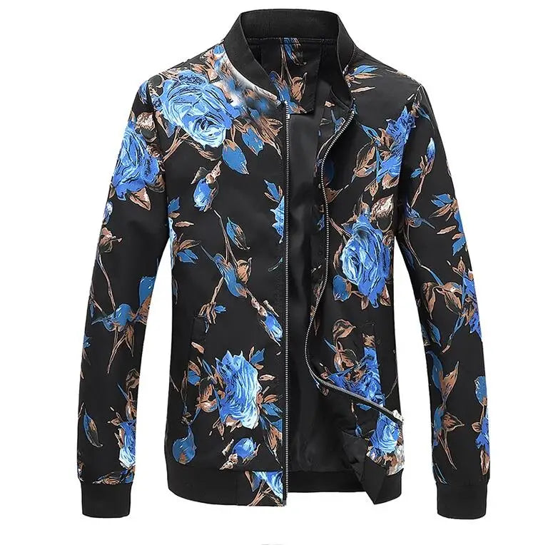 New Men Long Sleeved Baseball Collar Casual Sports Jacket Fashion Male Daily High Street Flower Coats