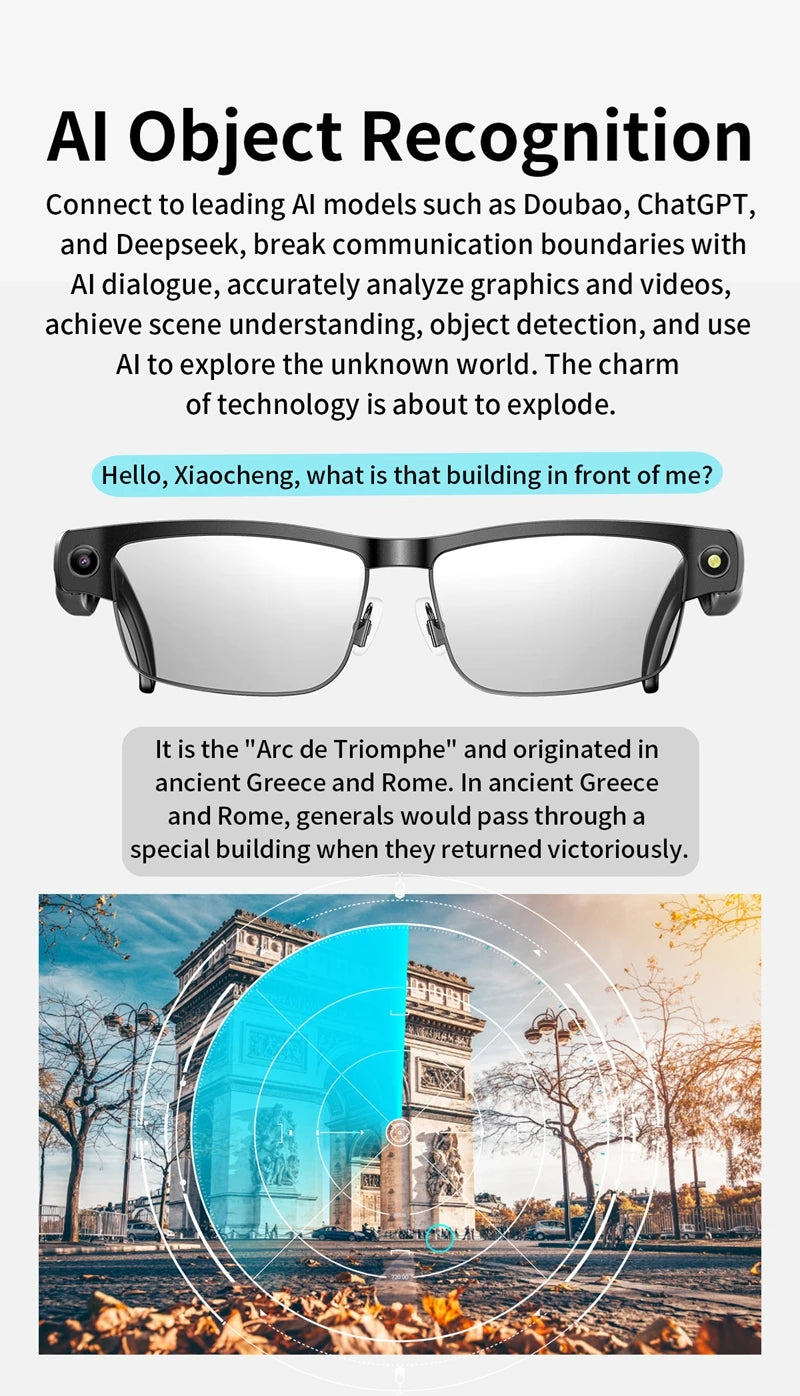 Lenovo HD AI Smart Glasses Photochromic Chat GPT Camera Bluetooth Call Voice Assistant Music Player Translation Semi-Rimless