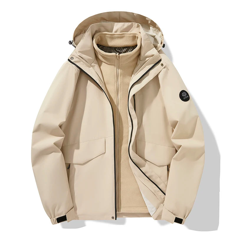 Autumn and winter three-in-one windbreaker  two-piece set detachable warm ski suit  windproof mountaineering suitMens coats