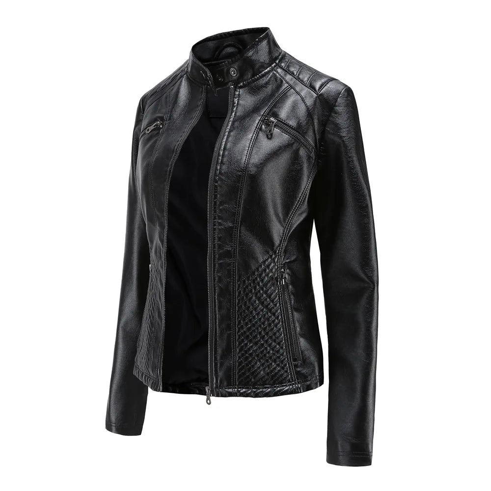 2026 New Lavender Purple Women's Long Sleeve PU Jacket, Fashion Motorcycle Leather Jackets, Red Coat, Black Outerwear.