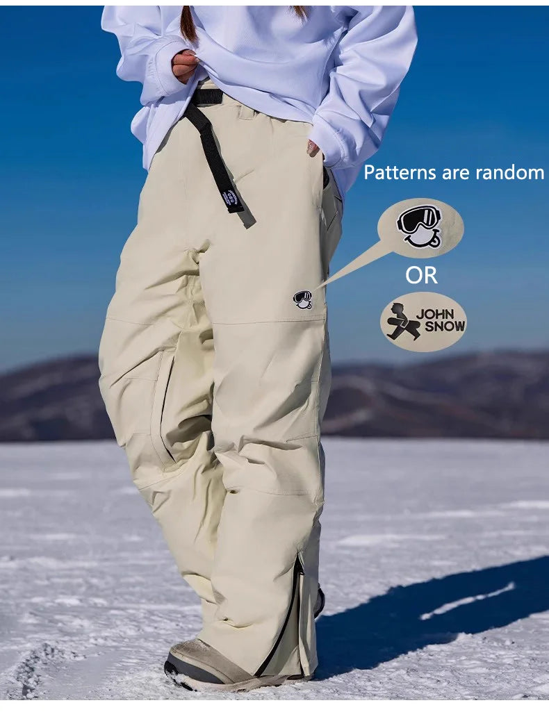 John Snow 2025 Unisex 3L Snow Pants Waterproof Windproof Insulated Cargo Wide-Leg Ski Pants for Men & Women Outdoor Snow Sports