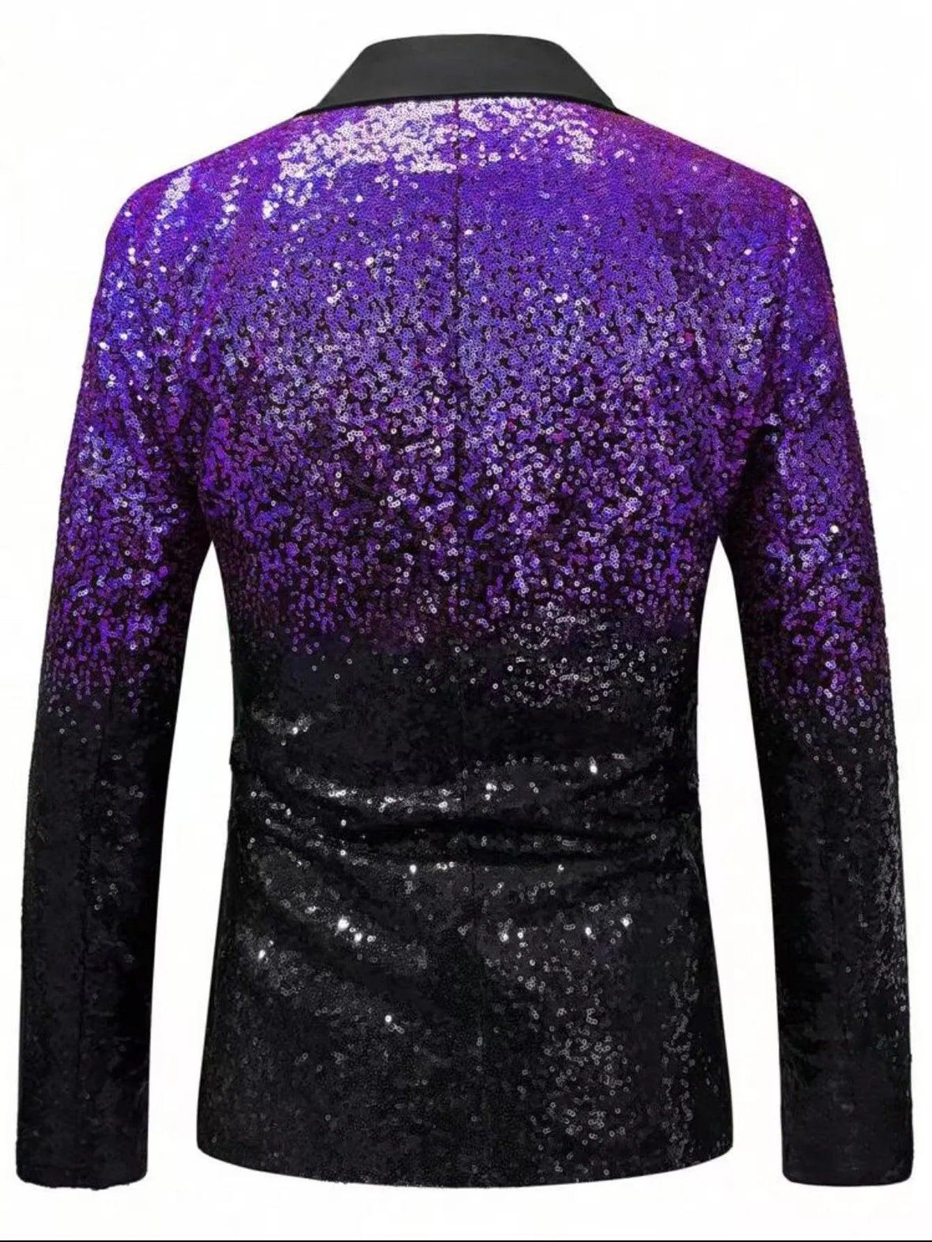 Shiny Sequin Tuxedo Jacket for Men - Royal Blue & Gold Gradient, Black Lapel, Formal Party/Wedding/Stage Wear‌ Coat.