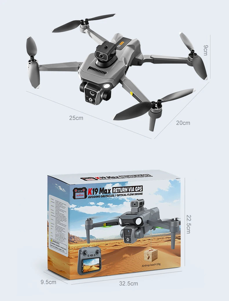 K19 MAX drone GPS return and screen aerial photography aircraft brushless airdrop remote control aircraft quadcopter toy