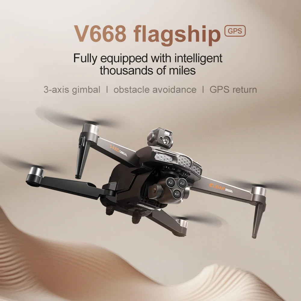V668 GPS Drone 8K Professional 3-Axis PTZ HD Three Camera 5G WIFI FPV Dron Obstacle Avoidance Brushless Motor RC Quadcopter Toys
