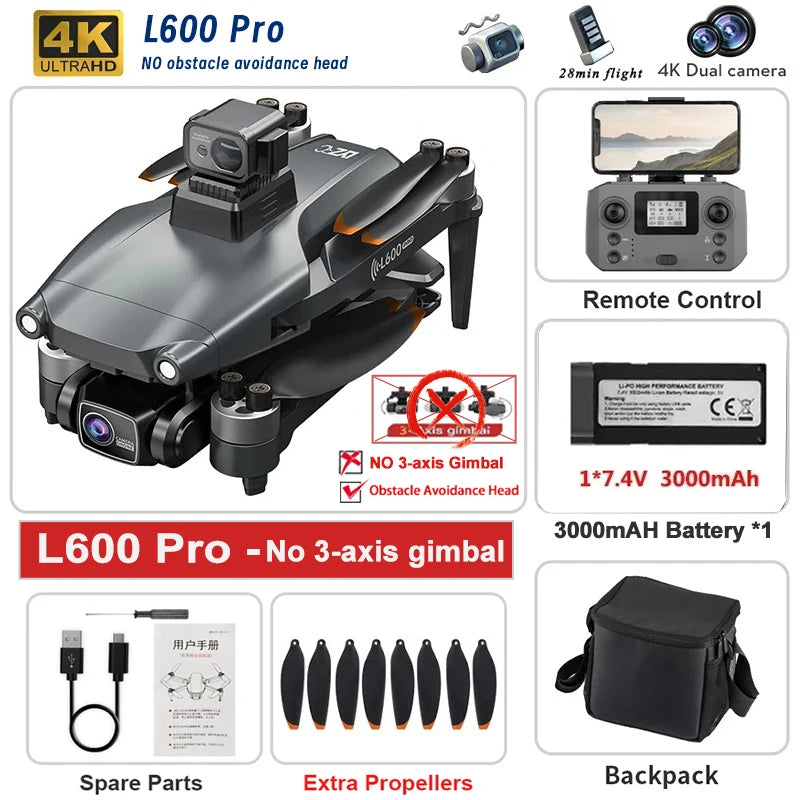 L600 PRO MAX / PRO GPS Drone Professional 4K HD Dual Camera 3-Axis PTZ Brushless Obstacle Avoidance 5G WIFI RC Quadcopter Toys