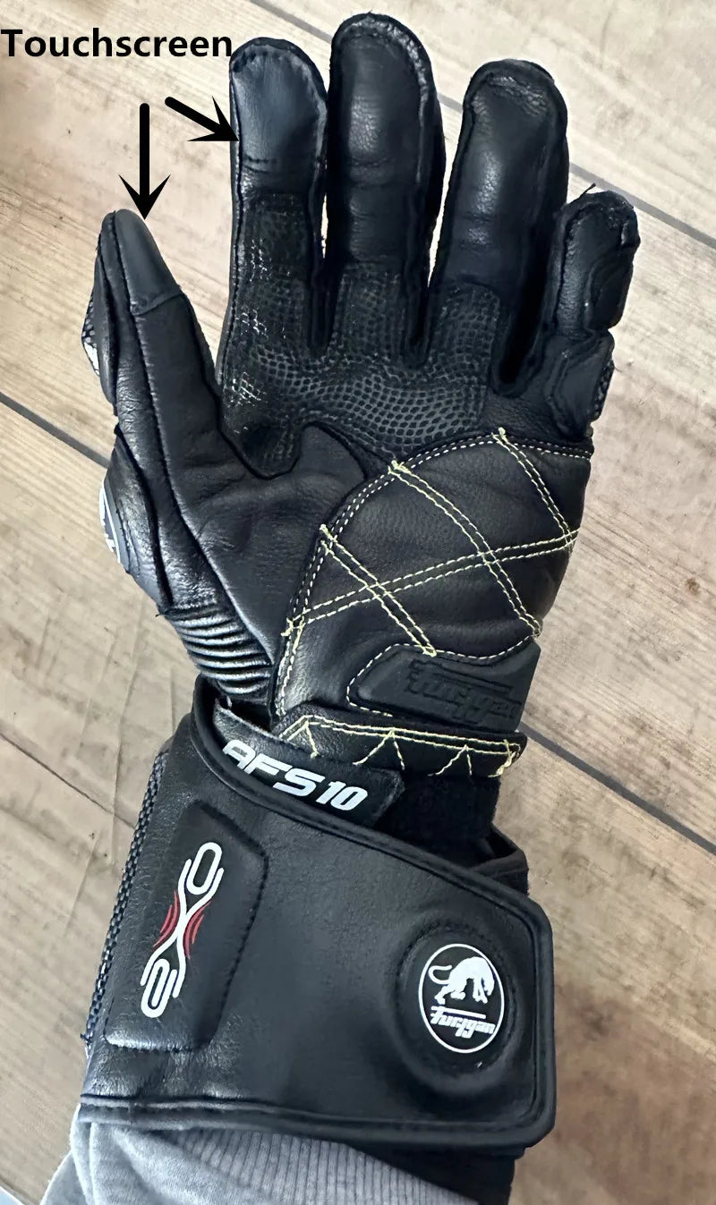 Men's Genuine Leather Motorcycle Gloves Carbon Fiber Safety Defense Motocross Gloves Touch-screen Outdoor Driving Guantes Moto