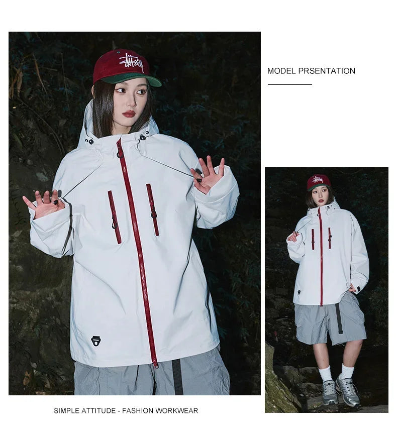 Gorpcore Waterproof Jacket Mens Couple's Ski Oversized Zipper Pocket Windbreaker Autumn High Quality Travel Camping Hooded Coats