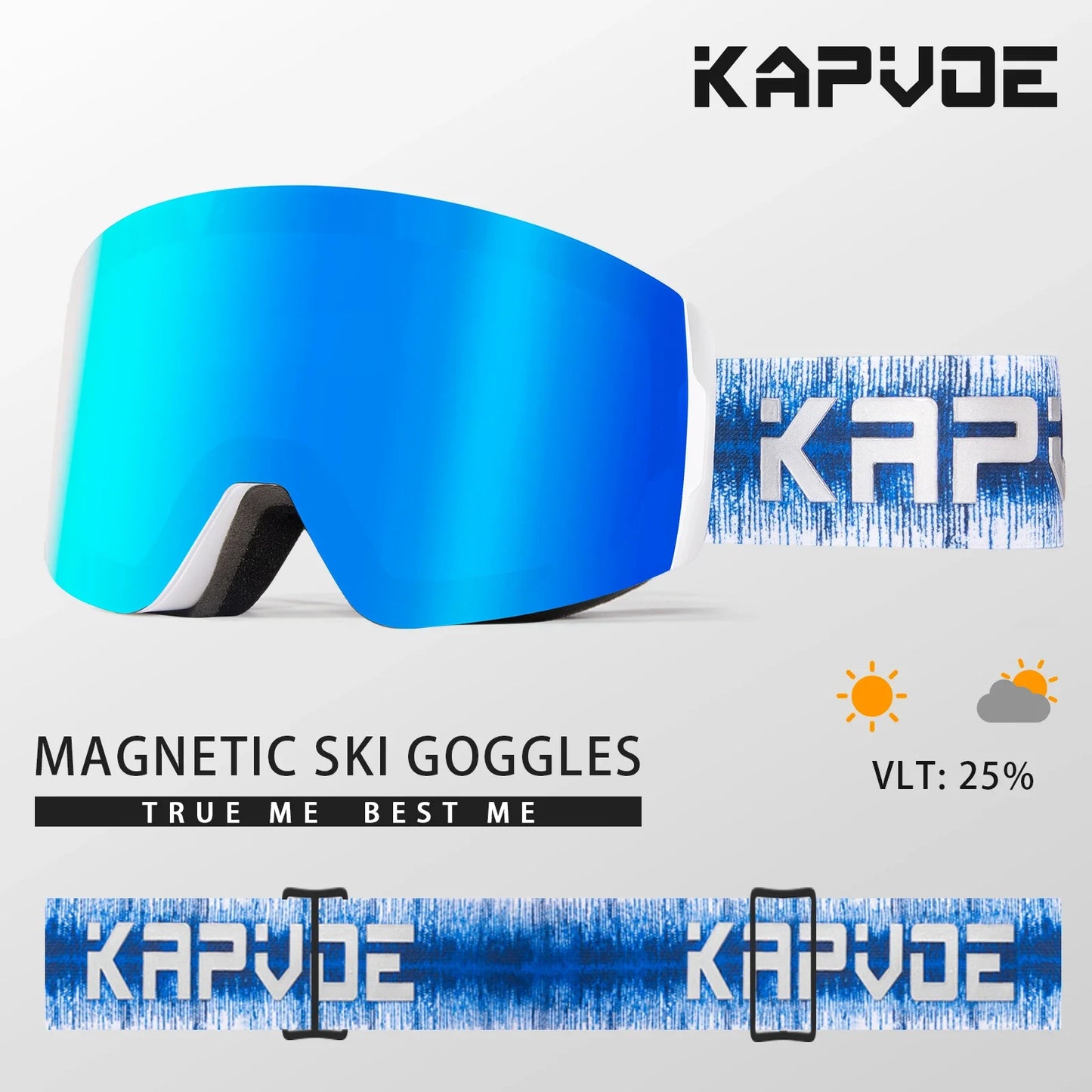 Kapvoe Photochromic Ski Goggles Magnetic Anti-Fog Lenses UV400 Protection Men Women Ski Goggles Snow Sunglasses Sports Eyewear