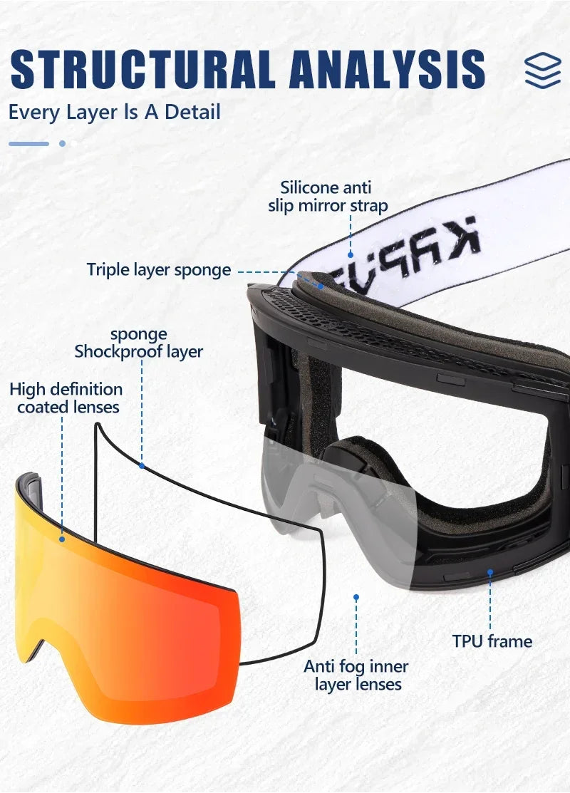 Kapvoe Photochromic Ski Goggles Magnetic Anti-Fog Lenses UV400 Protection Men Women Ski Goggles Snow Sunglasses Sports Eyewear