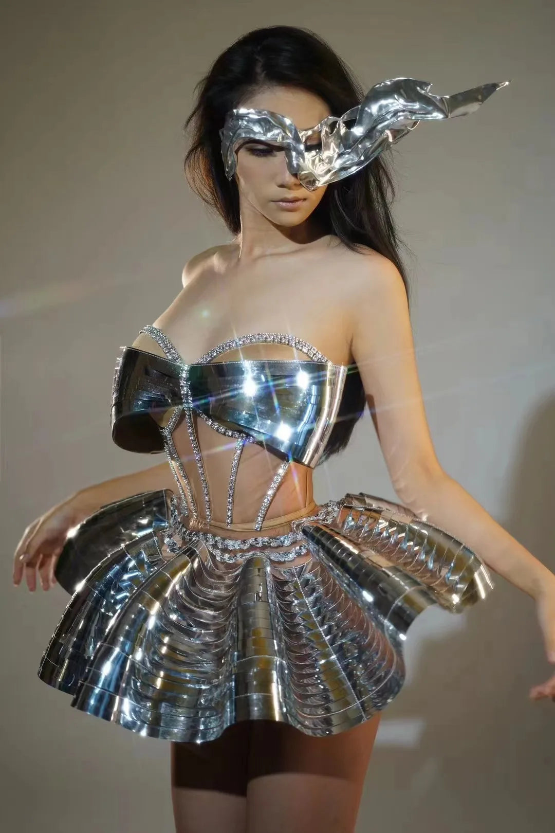 Silver Gogo DJ Singer Dance Costume Skirt Suit Electronic Syllable New Bar Flying Saucer Performance Clothing Customizable