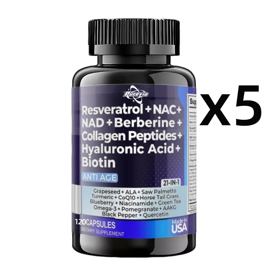Resveratrol Nad Aspartate Hyaluronic Acid Grape And Blueberry Collagen Peptides Hair, Nail, Skin, And Joint Supplements Capsules