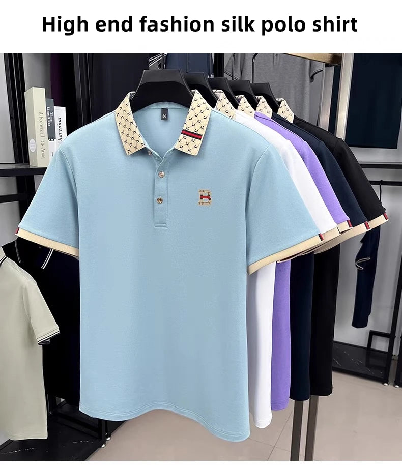 Advanced letter embroidery short sleeve polo shirt light luxury brand business leisure summer men's T-shirt fashion lapel top
