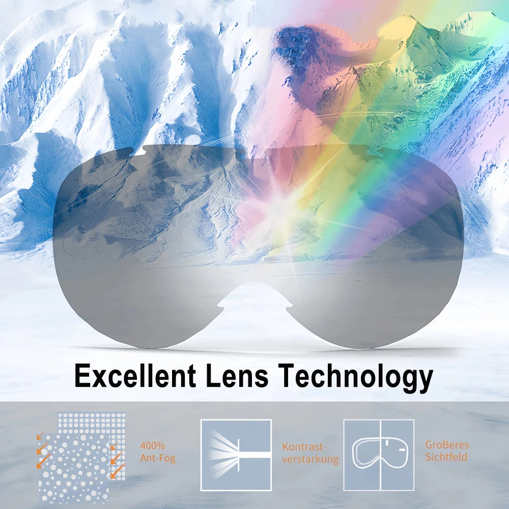 BOLLFO Snowboard Goggles Dual Lens Anti-Fog UV400 Ski Goggles for Men Women TPU OTG Skiing Snowmobile Glasses for Adult Youth