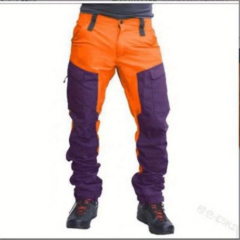 Multi-Pocket Color Blocked Men’s Pants - Slim-Fit Outdoor Motorcycle Casual Work Trousers