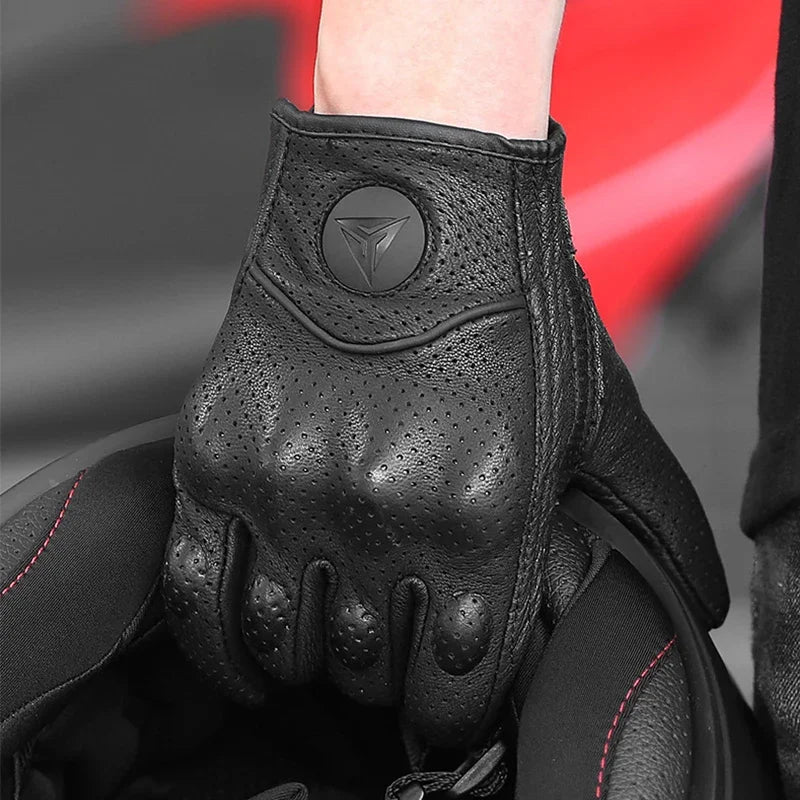 Mens Women 4 Season Driving Supertech Black/White Motorcycle Leather Gloves Racing Glove Motorbike Cowhide Race Bike Knight