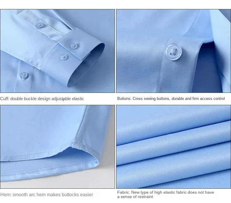 S-6XL White Shirt Men's Spring and Autumn Business Dress Non iron Korean Fit Anti wrinkle Solid Color Shirt