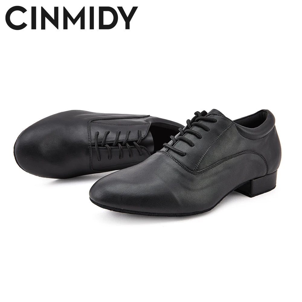 CINMIDY Male Genuine Leather Dance Shoes Black Latin Dance Shoes for Men  Modern Standard Sneaker  Party Shoes Heeled 2.5cm