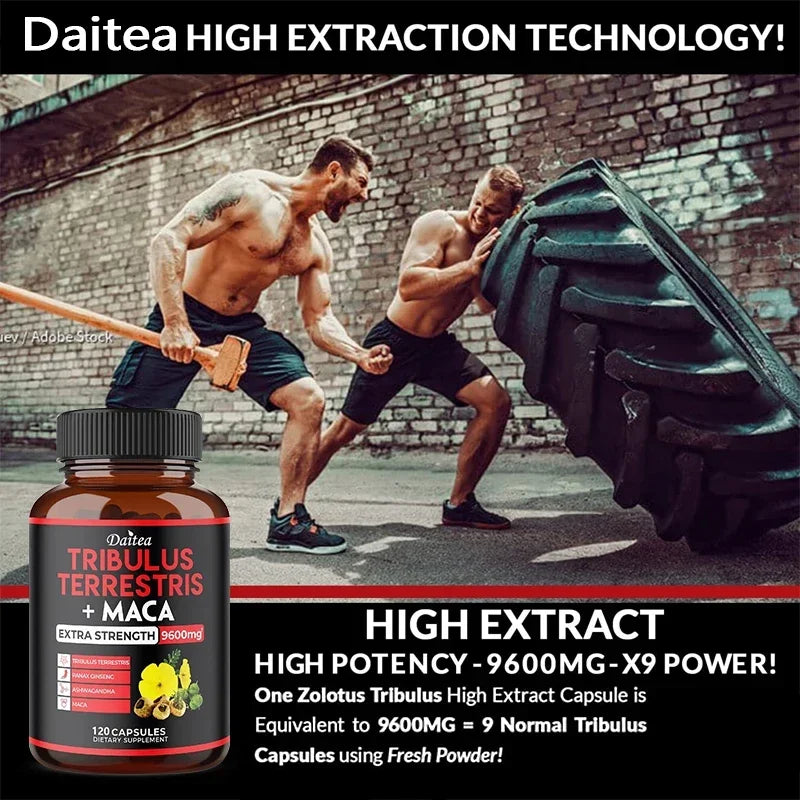 Daitea Tribulus + Maca Extract Capsules - Extra Strength 9600 Mg - Energy, Endurance & Natural Energy Non-GMO